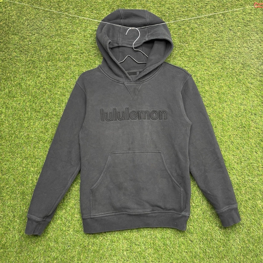 Lululemon All Yours Hoodie Womens 4 Black Graphic Logo Pullover Sweatshirt Faded